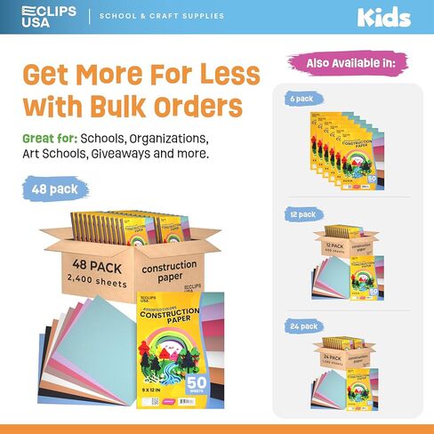 Construction Paper Bulk (50 Sheets) 9 x 12 Construction Paper for Kids, Color Art Paper, Assorted Colors, 50 Sheets Per Pack, (1 Pack) in Saudi Arabia