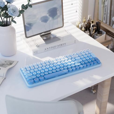 UBOTIE Colorful Bluetooth 100Keys Keyboards, Wireless Compact Rainbow Gradual Colors Retro Typewriter Flexible Keyboard for Tablet, Cellphones, PC(Rosy Gradient) in Kuwait