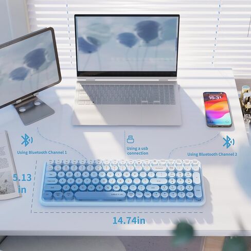 UBOTIE Colorful Bluetooth 100Keys Keyboards, Wireless Compact Rainbow Gradual Colors Retro Typewriter Flexible Keyboard for Tablet, Cellphones, PC(Rosy Gradient) in Kuwait