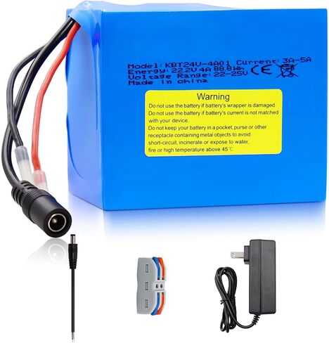 KBT 24V 5Ah Rechargeable Li-ion Replacement Battery with Charger, Charging Cable, Cable Connector for DIY Bluetooth Speaker in Saudi Arabia