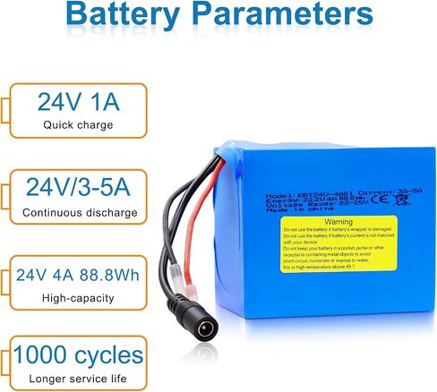KBT 24V 5Ah Rechargeable Li-ion Replacement Battery with Charger, Charging Cable, Cable Connector for DIY Bluetooth Speaker in Saudi Arabia