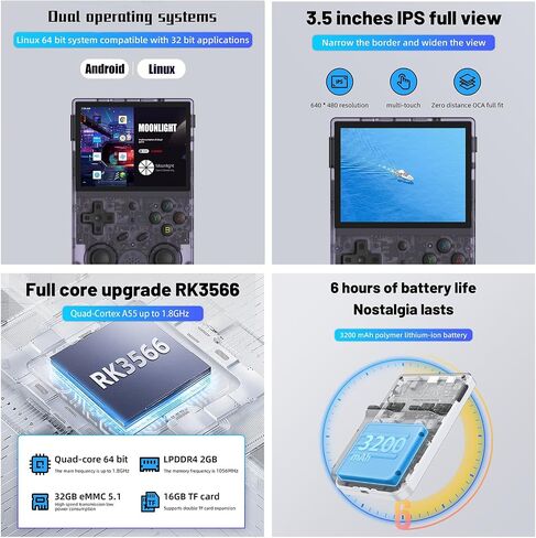 RG353V Retro Gaming Console RG353V Handheld Game Console 3.5" IPS Screen Android 11 and Linux System 64G TF Card 4420+ Classic Games RK3566 64bit Game Player Bluetooth 4.2 and 5G WiFi(Purple) in Saudi Arabia