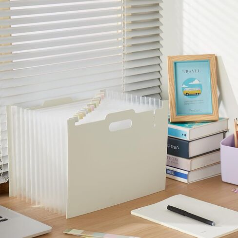 2-Piece Accordion Folder Manager, 12 Grid Expansion Pages, Portable Monthly Bill and Receipt Manager That Opens Upright, Colored Labels, School, Home, and Office letterhead Size, Tender Yellow in Kuwait