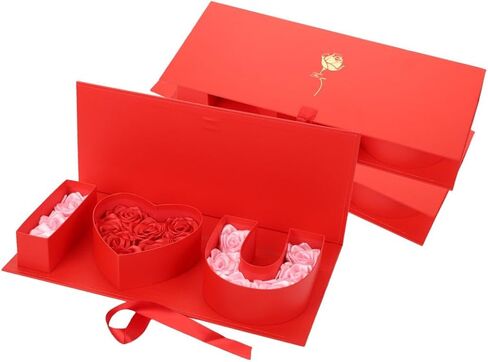 عيد الحب يوم هدايا زهرة أنا القلب u رسالة كبيرة من الصناديق زهرة مع شريط لعيد الميلاد ، حفل زفاف ، عيد ميلاد الأمهات الحب ، تغليف شوكولاتة دش الزفاف ، باقة الورد الحاضر (الوردي) in Kuwait