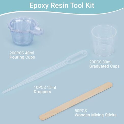 Gartful 280PCS Resin Mixing Cups Kit for Beginner, 20 Packs 30ml Plastic Graduated Cups, 200 Pack 40ml Disposable Measuring Cups, 10 Pack 15ml Droppers, 50 Pack Wooden Stir Sticks for Jewelry Making in Saudi Arabia