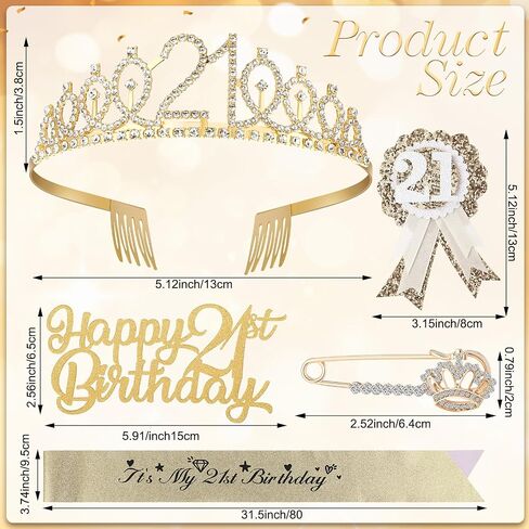 21st Birthday Decorations for Her, Including 21st Birthday Sash, Corsage, Rhinestone Tiara Crown, Badge Pin, Happy Birthday Cake Toppers 21st Birthday Gifts for Her(Rose Gold) in Kuwait
