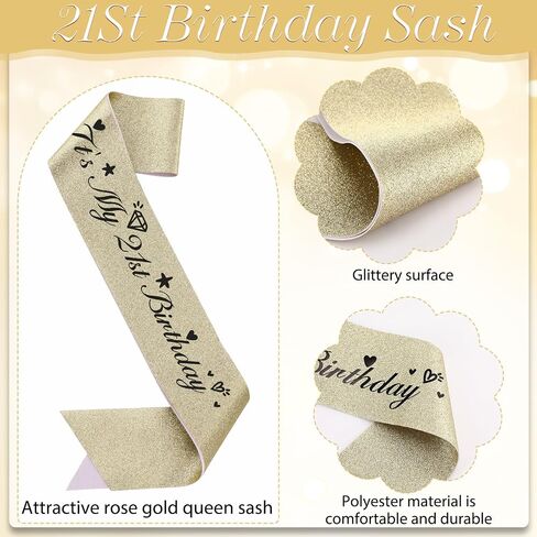 21st Birthday Decorations for Her, Including 21st Birthday Sash, Corsage, Rhinestone Tiara Crown, Badge Pin, Happy Birthday Cake Toppers 21st Birthday Gifts for Her(Rose Gold) in Kuwait