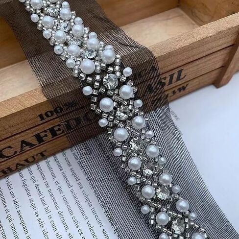 2 سم منسوجة لؤلؤة التطريز الدانتيل ، فلاش الماس DIY الأكمام طوق لؤلؤة أنابيب أنابيب الزخرفة ، فستان ، إكسسوارات مزخرفة ملابس الموضة. in Kuwait