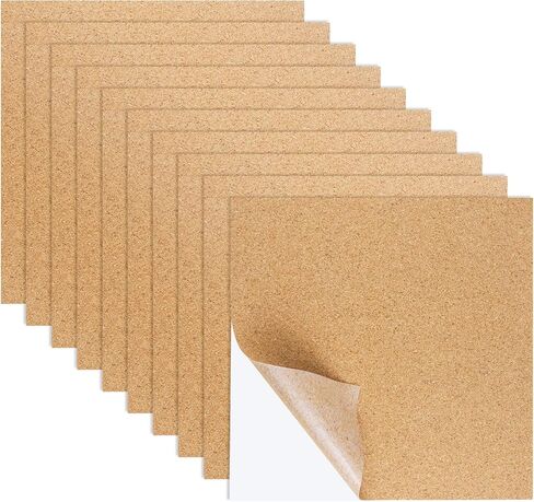 10 PCS Self-Admive Cork Sheets 11.81 × 11.81 بوصة ، 1 مم (0.04 بوصة) ، نسيج الفلين للوقود ، زينة الجدران ، الحرف اليدوية ، حفل زفاف ، بطانة درج ، دعم لاصق in Kuwait