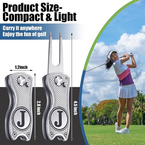Golf Divot Repair Tool with Letter Monogrammed Initial Golf Ball Marker Foldable Metal Tool with Magnetic Putt Alignment Golf Accessories Golfer Valentine's Day Gifts for Men in Saudi Arabia