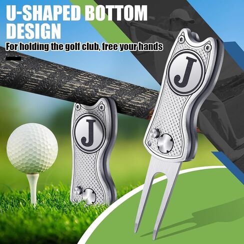 Golf Divot Repair Tool with Letter Monogrammed Initial Golf Ball Marker Foldable Metal Tool with Magnetic Putt Alignment Golf Accessories Golfer Valentine's Day Gifts for Men in Saudi Arabia