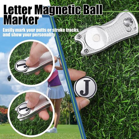 Golf Divot Repair Tool with Letter Monogrammed Initial Golf Ball Marker Foldable Metal Tool with Magnetic Putt Alignment Golf Accessories Golfer Valentine's Day Gifts for Men in Saudi Arabia