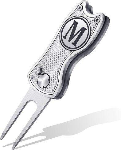 Golf Divot Repair Tool with Letter Monogrammed Initial Golf Ball Marker Foldable Metal Tool with Magnetic Putt Alignment Golf Accessories Golfer Valentine's Day Gifts for Men in Saudi Arabia
