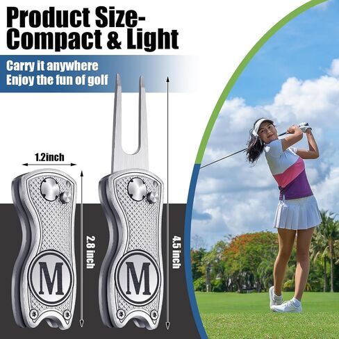 Golf Divot Repair Tool with Letter Monogrammed Initial Golf Ball Marker Foldable Metal Tool with Magnetic Putt Alignment Golf Accessories Golfer Valentine's Day Gifts for Men in Saudi Arabia