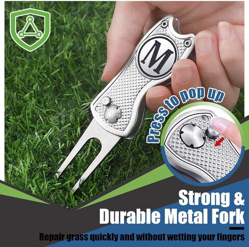 Golf Divot Repair Tool with Letter Monogrammed Initial Golf Ball Marker Foldable Metal Tool with Magnetic Putt Alignment Golf Accessories Golfer Valentine's Day Gifts for Men in Saudi Arabia
