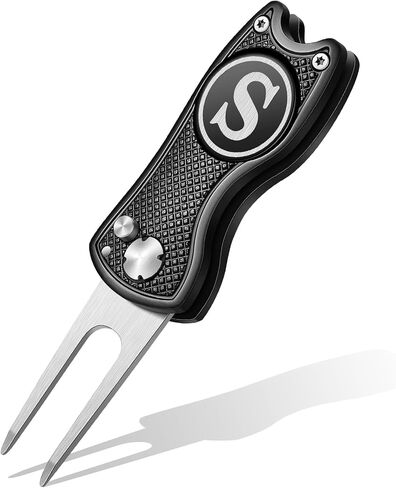 Golf Divot Repair Tool with Letter Monogrammed Initial Golf Ball Marker Foldable Metal Tool with Magnetic Putt Alignment Golf Accessories Golfer Valentine's Day Gifts for Men in Kuwait