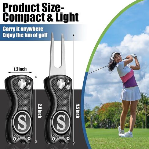 Golf Divot Repair Tool with Letter Monogrammed Initial Golf Ball Marker Foldable Metal Tool with Magnetic Putt Alignment Golf Accessories Golfer Valentine's Day Gifts for Men in Kuwait