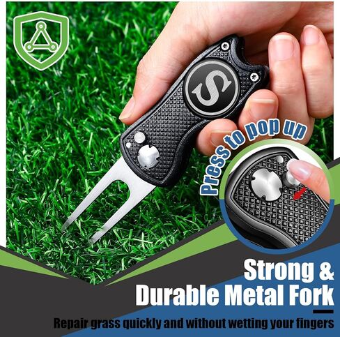 Golf Divot Repair Tool with Letter Monogrammed Initial Golf Ball Marker Foldable Metal Tool with Magnetic Putt Alignment Golf Accessories Golfer Valentine's Day Gifts for Men in Kuwait