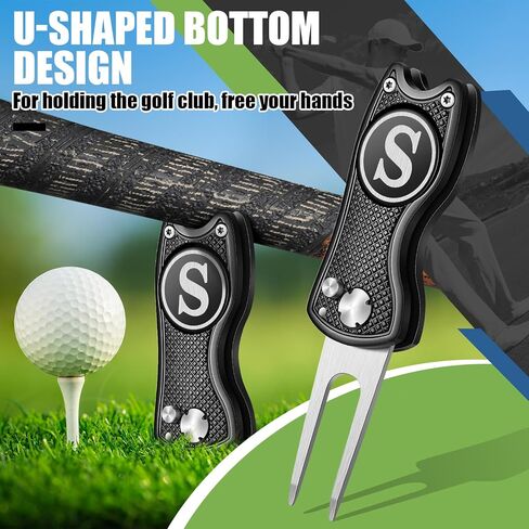 Golf Divot Repair Tool with Letter Monogrammed Initial Golf Ball Marker Foldable Metal Tool with Magnetic Putt Alignment Golf Accessories Golfer Valentine's Day Gifts for Men in Kuwait