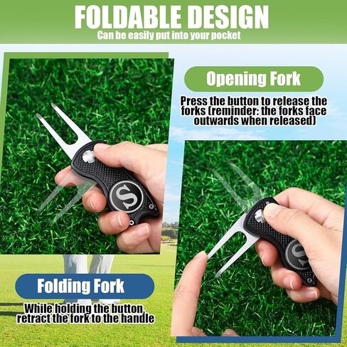 Golf Divot Repair Tool with Letter Monogrammed Initial Golf Ball Marker Foldable Metal Tool with Magnetic Putt Alignment Golf Accessories Golfer Valentine's Day Gifts for Men in Kuwait