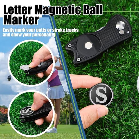 Golf Divot Repair Tool with Letter Monogrammed Initial Golf Ball Marker Foldable Metal Tool with Magnetic Putt Alignment Golf Accessories Golfer Valentine's Day Gifts for Men in Kuwait