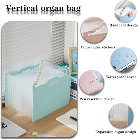 2-Piece Accordion Folder Manager, 12 Grid Expansion Pages, Portable Monthly Bill and Receipt Manager That Opens Upright, Colored Labels, School, Home, and Office letterhead Size, Tender Yellow in Kuwait