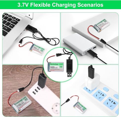 4PCS 3.7V 1100mAh Li Battery with USB Charger Cable 102540 1S LiPo Battery with Protection Board Insulated Rubber Tape and Micro JST 1.25 Plug for Arduino ESP32 Module Board Drone RC Car in Kuwait