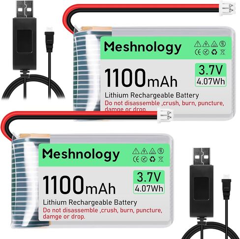 4PCS 3.7V 1100mAh Li Battery with USB Charger Cable 102540 1S LiPo Battery with Protection Board Insulated Rubber Tape and Micro JST 1.25 Plug for Arduino ESP32 Module Board Drone RC Car in Kuwait