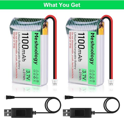 4PCS 3.7V 1100mAh Li Battery with USB Charger Cable 102540 1S LiPo Battery with Protection Board Insulated Rubber Tape and Micro JST 1.25 Plug for Arduino ESP32 Module Board Drone RC Car in Kuwait