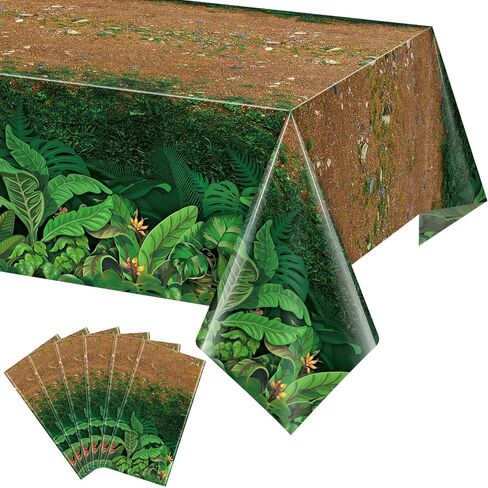3Pcs Forest Path Plastic Tablecloths,Disposable Green Woodland Rectangle Table Cover for Dinosaur Picnic Camping Dining Bay Shower Birthday Safari Jungle Themed Party Decorations,54x108 Inch in Kuwait