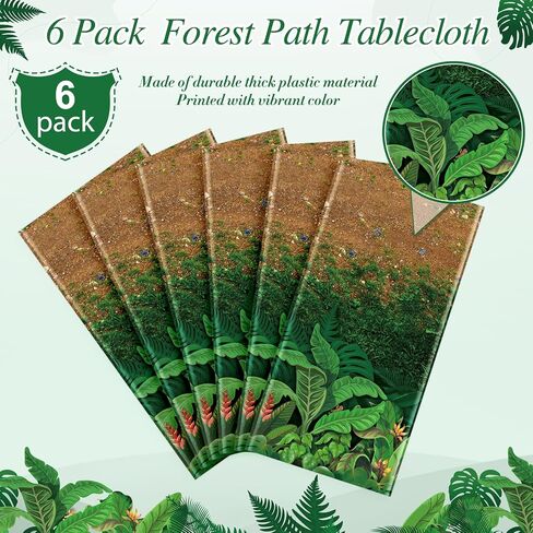 3Pcs Forest Path Plastic Tablecloths,Disposable Green Woodland Rectangle Table Cover for Dinosaur Picnic Camping Dining Bay Shower Birthday Safari Jungle Themed Party Decorations,54x108 Inch in Kuwait