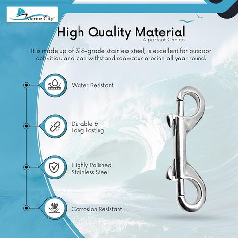 MARINE CITY Heavy Duty Marine Grade 316 Stainless Steel Double End Snap Hook Clip Diving Hook for Ropes – Chains – Straps in Saudi Arabia