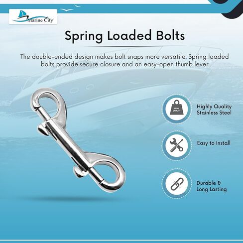 MARINE CITY Heavy Duty Marine Grade 316 Stainless Steel Double End Snap Hook Clip Diving Hook for Ropes – Chains – Straps in Saudi Arabia