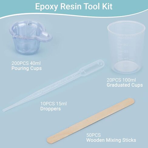 Gartful 280PCS Resin Mixing Cups Kit for Beginner, 20 Packs 30ml Plastic Graduated Cups, 200 Pack 40ml Disposable Measuring Cups, 10 Pack 15ml Droppers, 50 Pack Wooden Stir Sticks for Jewelry Making in Saudi Arabia