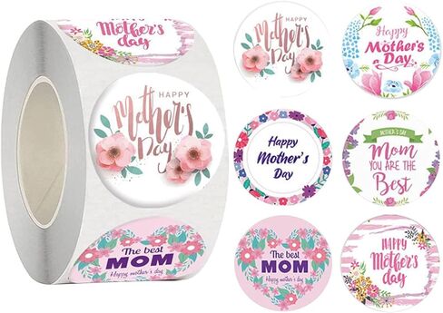 KIPETTO Happy Mother's Day Stickers 500Pcs 1.5" Mothers Day Decorations Label Stickers for Mothers Day Gift Bag Decoration Stickers Self Adhesive Flower Stickers Party Favors, 4 Pattern Designs in Kuwait