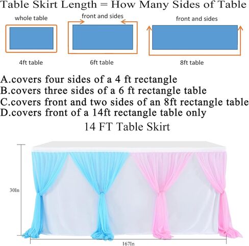 Besutolife White Table Skirt Tutu Tulle Table Skirts for Baby Shower Wedding Birthday Parties Table Skirting 14ft in Kuwait