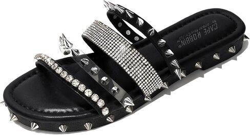 Cape Robbin Women's Spike Studded Slide Sandals Open Toe Slip On Flat Summer Beach Shoes (Xtreme) in Saudi Arabia