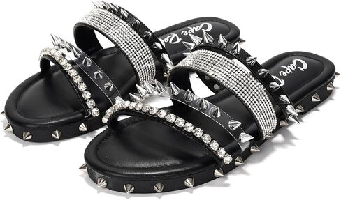 Cape Robbin Women's Spike Studded Slide Sandals Open Toe Slip On Flat Summer Beach Shoes (Xtreme) in Saudi Arabia
