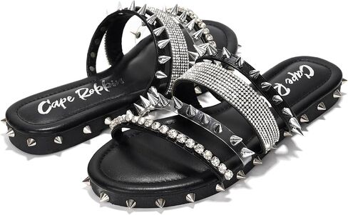 Cape Robbin Women's Spike Studded Slide Sandals Open Toe Slip On Flat Summer Beach Shoes (Xtreme) in Saudi Arabia