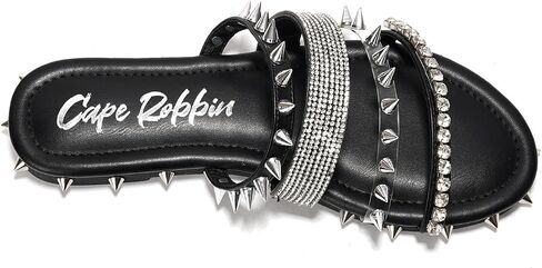 Cape Robbin Women's Spike Studded Slide Sandals Open Toe Slip On Flat Summer Beach Shoes (Xtreme) in Saudi Arabia