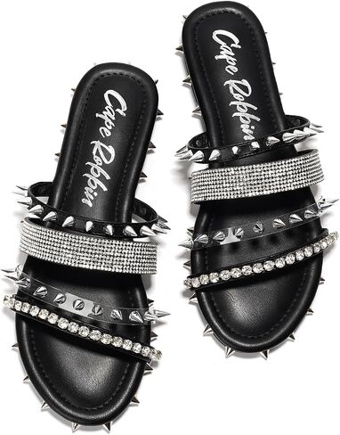 Cape Robbin Women's Spike Studded Slide Sandals Open Toe Slip On Flat Summer Beach Shoes (Xtreme) in Saudi Arabia