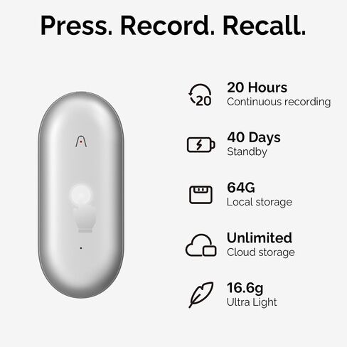 AI Voice Recorder, PLAUD NotePin Voice Recorder, App Control, AI Notetaker, AI Transcribe & Summarize Support 112 Languages, 64GB Memory, Audio Recorder for Lectures, Meetings, Gray in Kuwait