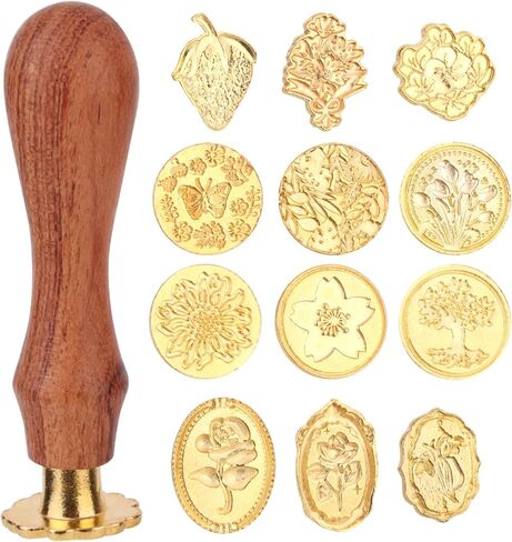 Wax Seal Stamp Kit, 12 Vintage Zinc Alloy Wax Stamp Heads and 1 Wooden Handle for Invitation Cards Envelopes Gift Decoration DIY Craft Supplies (Style 1) in Saudi Arabia