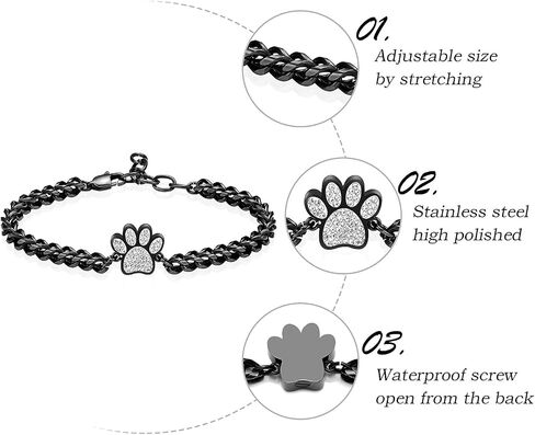 zeqingjw Urn Bracelet for Pets Ashes Pet Cremation Jewelry Stainless Steel Paw Print Pet Memorial Bracelet Pet/Dog's/Cat's Ashes Keepsake for Women Men in Kuwait