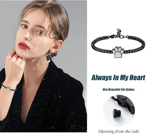 zeqingjw Urn Bracelet for Pets Ashes Pet Cremation Jewelry Stainless Steel Paw Print Pet Memorial Bracelet Pet/Dog's/Cat's Ashes Keepsake for Women Men in Kuwait
