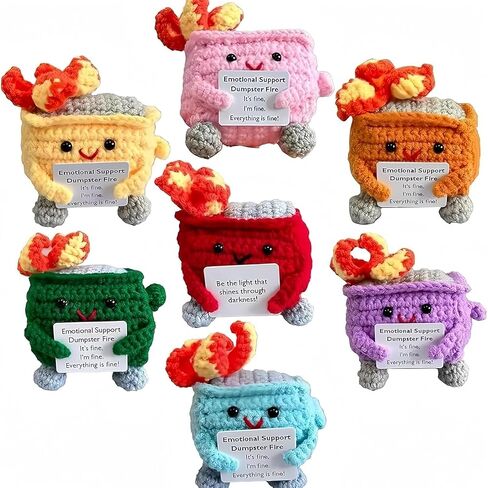 Emotional Crochet Dumpster Fire,Handmade Doll, Toy Knitting Toy Ornaments with Positive Card, Plush for Emotional Support Dumpster Fire Desk Accessories Birthday Gifts (A Set of Seven Colors) (7pcs-A) in Saudi Arabia