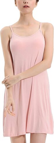 Womens Full Slip Dress Built-in Bra Chemisole Sleepwear Adjustable Spaghetti Strap Nightgown in Kuwait