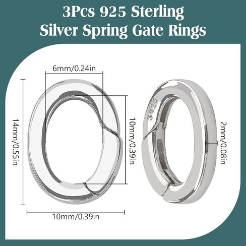 SUNNYCLUE 1 Box 3Pcs 15mm Spring O Ring Clip 925 Sterling Silver Spring Oval Rings Bulk Metal Carabiner Clip Clasps Purse Trigger Snap Hooks Gate Rings for Jewelry Making Keyring Bags Diy Craft Supply in Kuwait