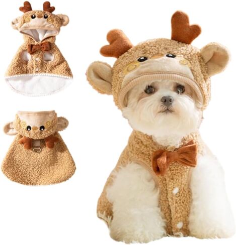 ANIAC Dog Christmas Cape Coat with D-Ring Cat Santa Costume with Xmas Tree Hat Newyear Dogs Outfit Warm Puppy Clothes for Small Dog Holiday Pet Cloak for Cat (Green, Large) in Saudi Arabia