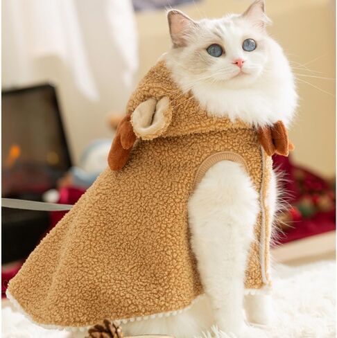 ANIAC Dog Christmas Cape Coat with D-Ring Cat Santa Costume with Xmas Tree Hat Newyear Dogs Outfit Warm Puppy Clothes for Small Dog Holiday Pet Cloak for Cat (Green, Large) in Saudi Arabia